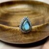 Teardrop Blue-Green Flash Labradorite Ring | German Silver