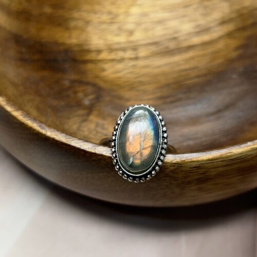 Regal Oval Amber Flash Labradorite Ring | German Silver