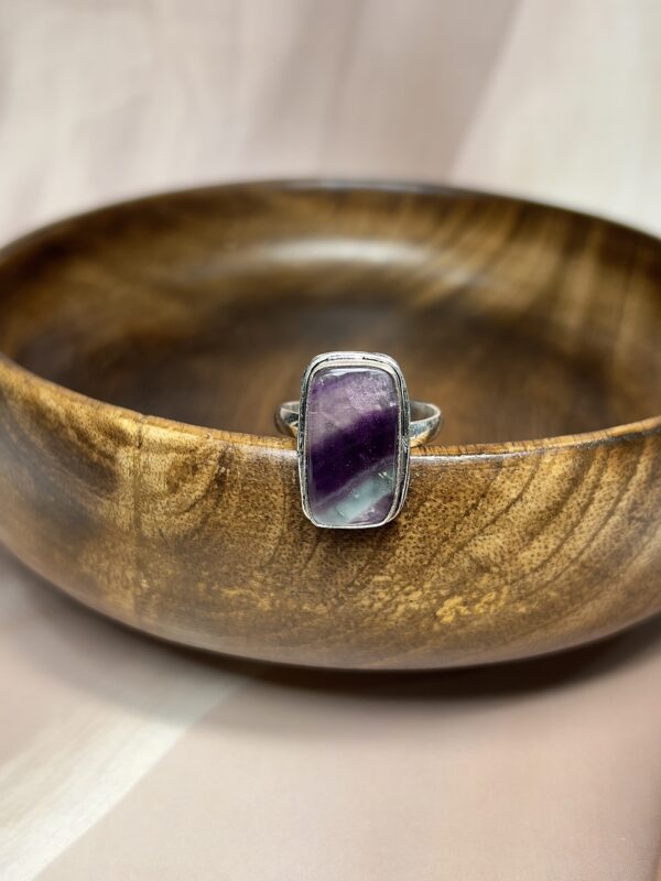 Rectangular Rainbow Fluorite Ring | German Silver