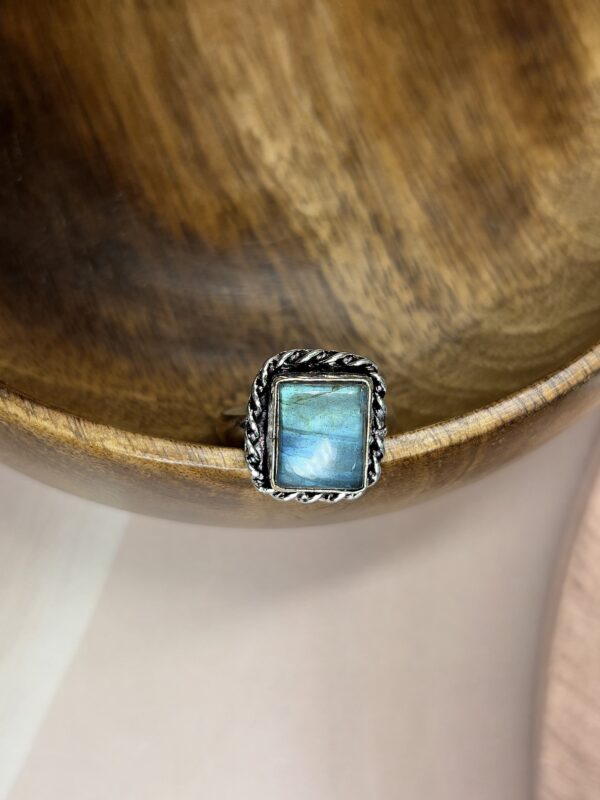 Square Blue-Green Flash Labradorite Ring | German Silver