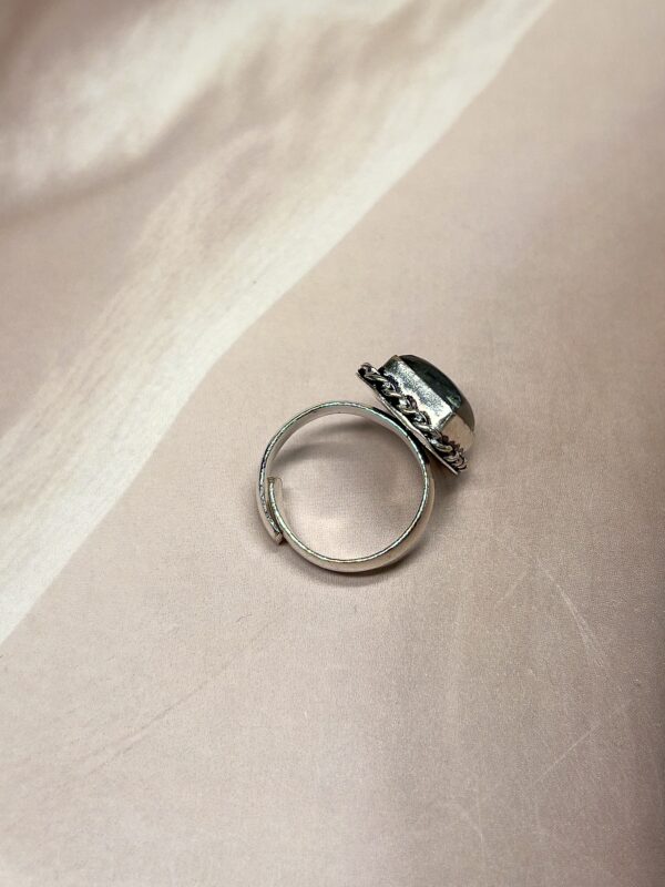 Square Blue-Green Flash Labradorite Ring | German Silver