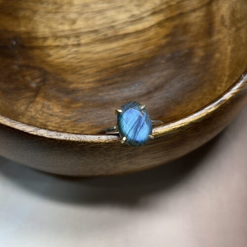 Faceted Electric-Blue Flash Labradorite Ring | German Silver