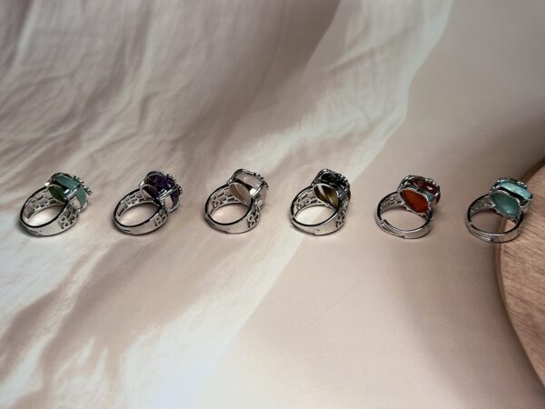 Blooming Heart Crystal Rings | 6 Natural Crystal Options | German Silver