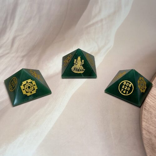 Green Jade Lakshmi Abundance Pyramid | 43 GM | Shree Yantra & Prosperity Symbols