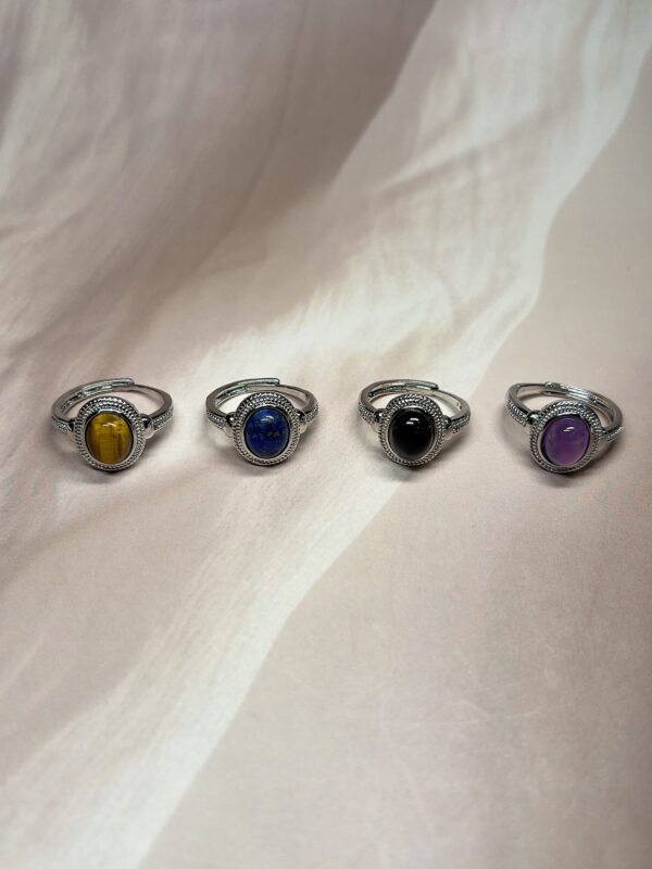 Ornate Aura Crystal Rings | 8 Natural Crystal Options | German Silver