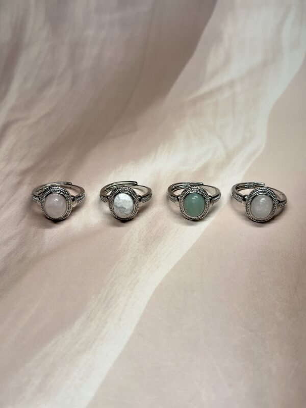 Ornate Aura Crystal Rings | 8 Natural Crystal Options | German Silver