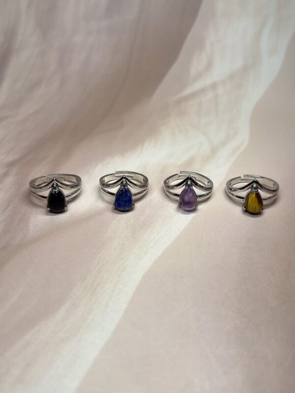 Lotus Drop Crystal Rings | 8 Natural Crystal Options | German Silver