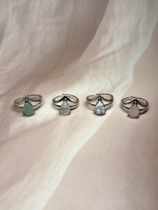 Lotus Drop Crystal Rings | 8 Natural Crystal Options | German Silver