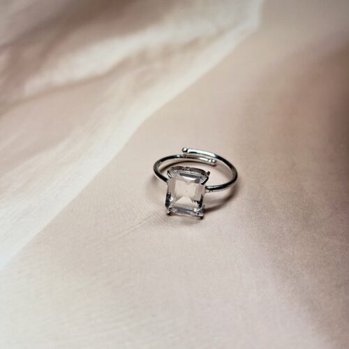 Princess Cut Clear Quartz Ring | Adjustable | German Silver