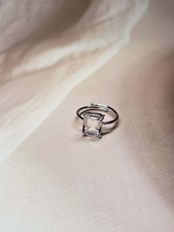 Princess Cut Clear Quartz Ring | Adjustable | German Silver