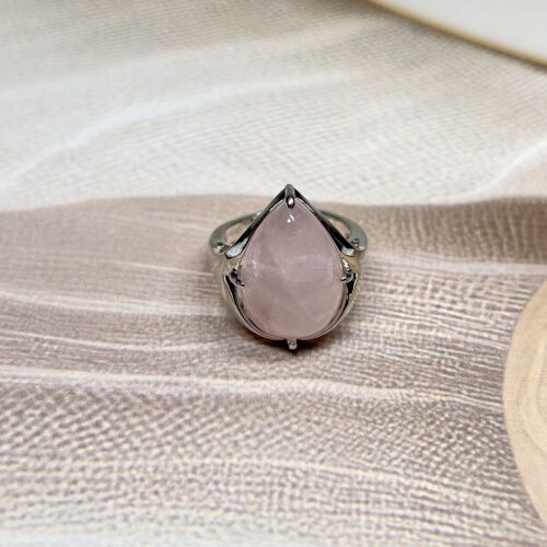 IMG_2519 Rose Quartz Pear Ring | Adjustable | German Silver