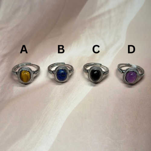 Ornate Aura Crystal Rings | 8 Natural Crystal Options | German Silver