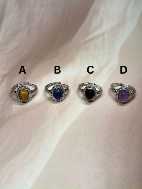 Ornate Aura Crystal Rings | 8 Natural Crystal Options | German Silver