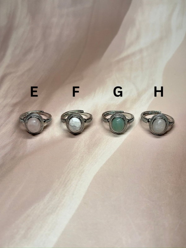 Ornate Aura Crystal Rings | 8 Natural Crystal Options | German Silver