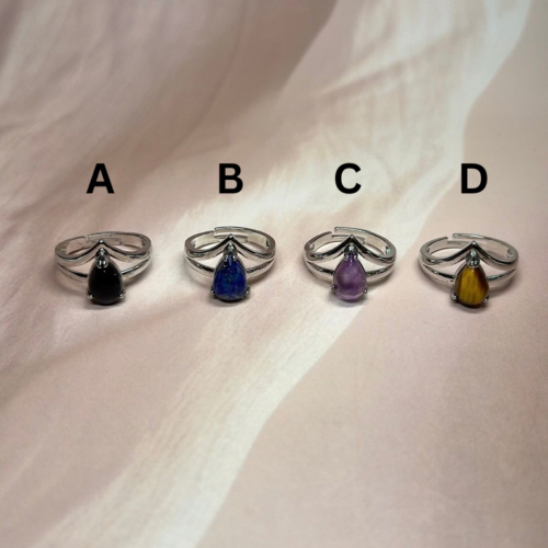 Lotus Drop Crystal Rings | 8 Natural Crystal Options | German Silver