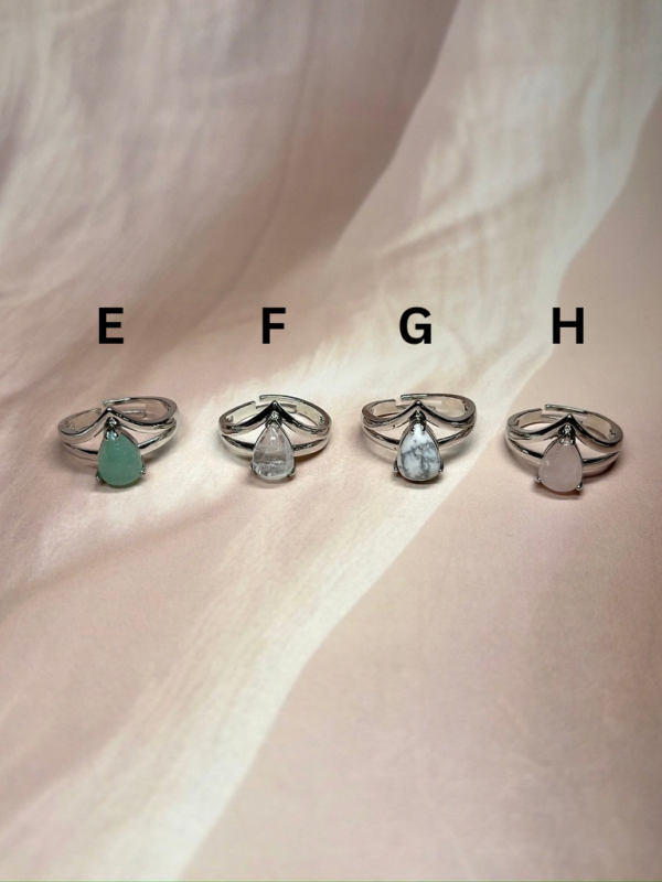 Lotus Drop Crystal Rings | 8 Natural Crystal Options | German Silver