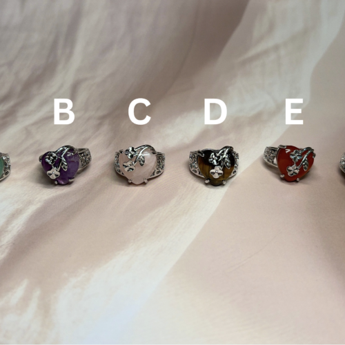 Blooming Heart Crystal Rings | 6 Natural Crystal Options | German Silver